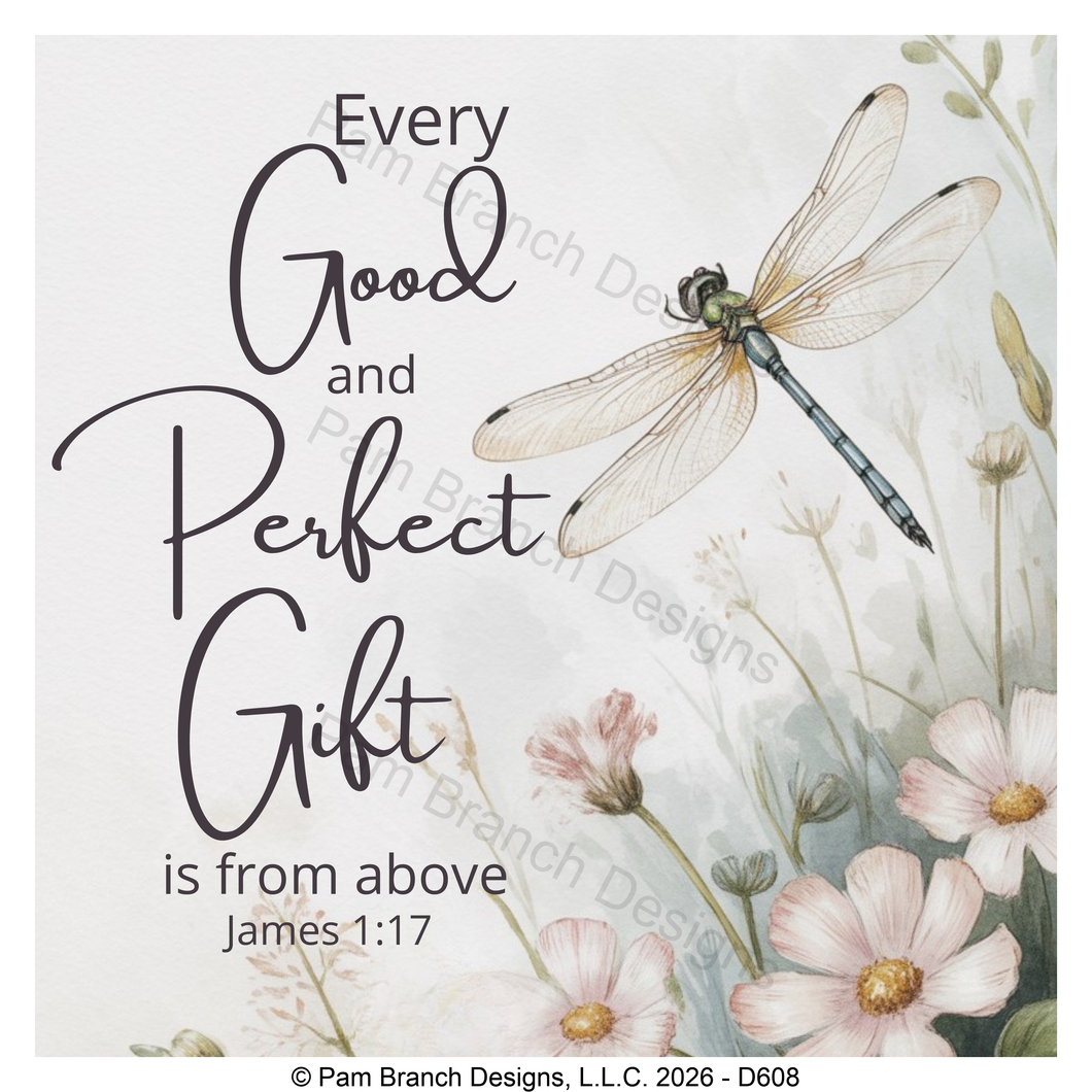 Dragonfly daisy rice paper for decoupage, Every good and perfect gift, James 1:17, Christian craft, D608