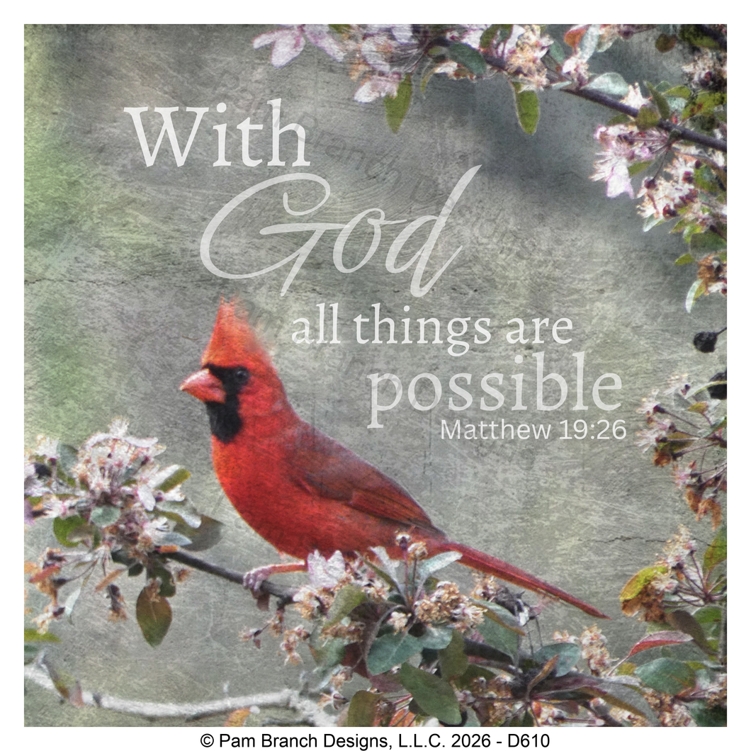 Cardinal rice paper for decoupage, With God all things are possible, Matthew 19:26, Christian craft, D610