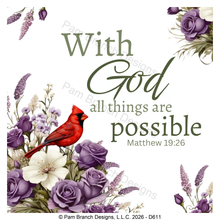 Cardinal purple floral rice paper for decoupage, With God all things are possible, Matthew 19:26, Christian craft, D611