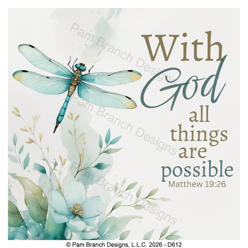 Dragonfly rice paper for decoupage, With God all things are possible, Matthew 19:26, Christian craft, D612