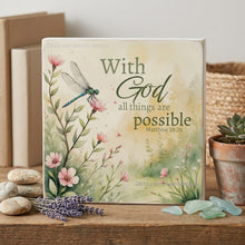 Dragonfly wildflower rice paper for decoupage, With God all things are possible, Matthew 19:26, Christian craft, D613
