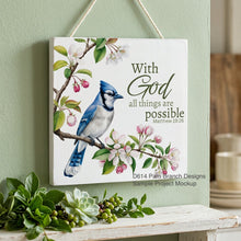 Blue jay rice paper for decoupage, With God all things are possible, Matthew 19:26, Christian craft, D614