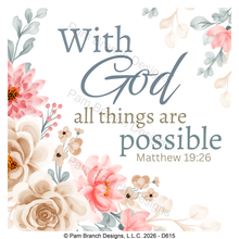 Peach floral rice paper for decoupage, With God all things are possible, Matthew 19:26, Christian craft, D615