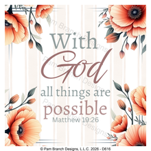 Striped floral rice paper for decoupage, With God all things are possible, Matthew 19:26, Christian craft, D616
