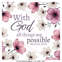 Soft pink floral rice paper for decoupage, With God all things are possible, Matthew 19:26, Christian craft, D617