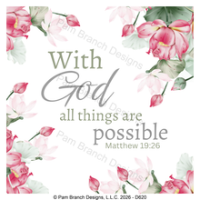 Pink floral rice paper for decoupage, With God all things are possible, Matthew 19:26, Christian craft, D620