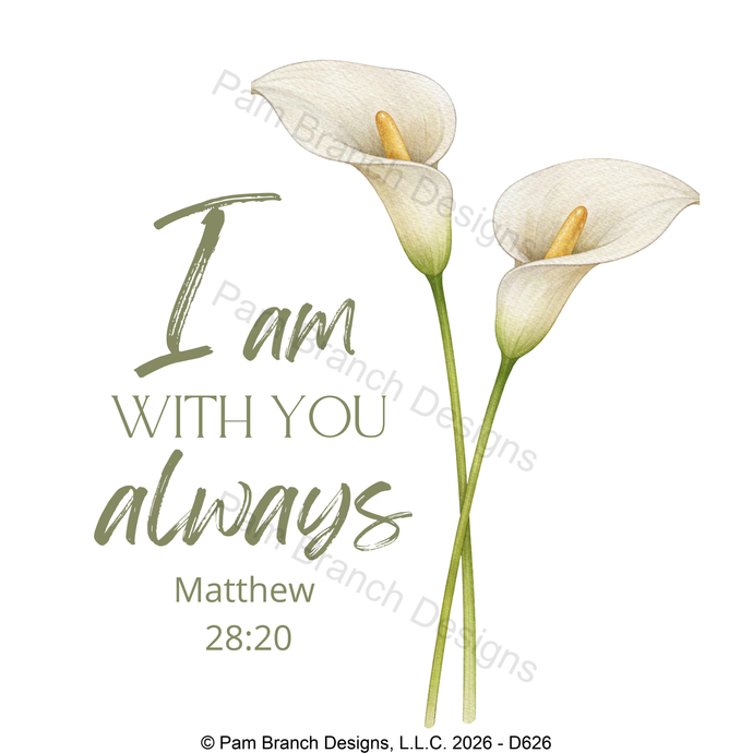 Calla lily floral rice paper for decoupage, I am with you always Matthew 28:20 D626