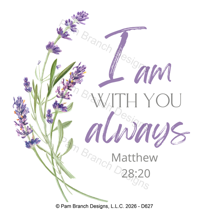 Lavender botanical rice paper for decoupage, I am with you always Matthew 28:20 D627