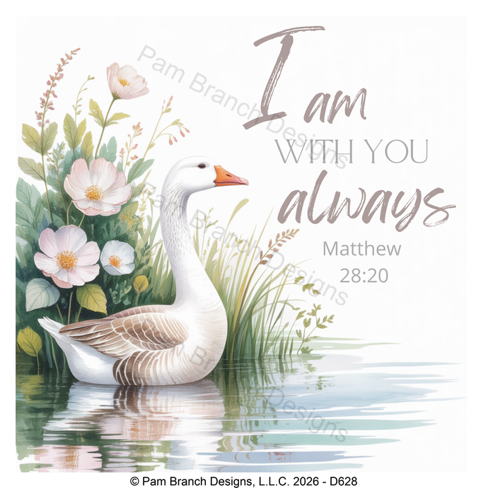White Goose floral rice paper for decoupage, I am with you always Matthew 28:20 D628