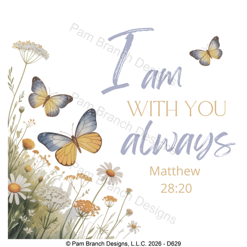 Butterfly wildflower rice paper for decoupage, I am with you always Matthew 28:20 D629