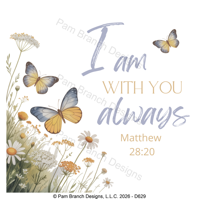 Butterfly wildflower rice paper for decoupage, I am with you always Matthew 28:20 D629