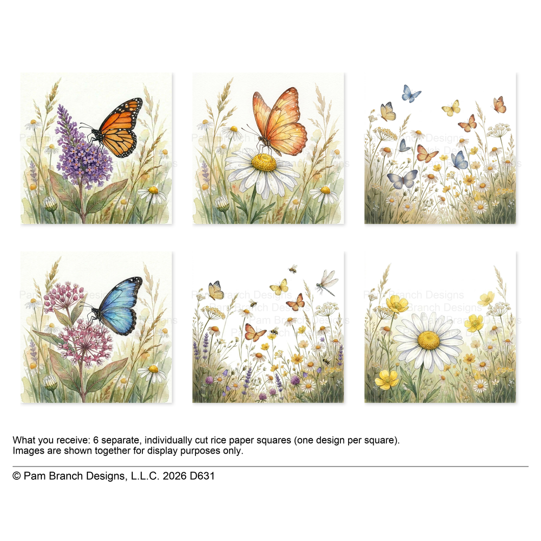 Wildflowers and Butterflies, Floral Rice Paper for Decoupage Bundle D631