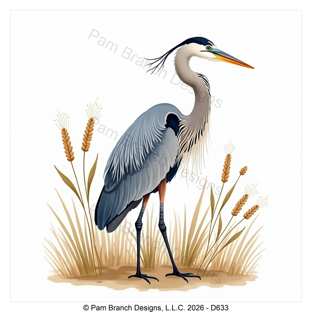 Heron Standing Among Golden Wheat, Rice Paper for Decoupage, D633