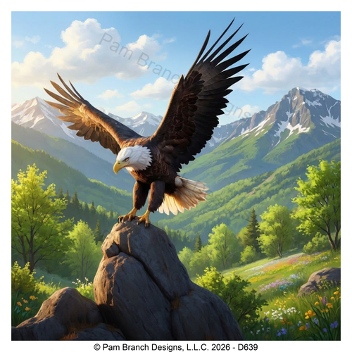 Bald Eagle Perched Above a Mountain Valley, Rice Paper for Decoupage, D639
