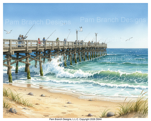 D644 — fishing pier and ocean waves, coastal craft supply