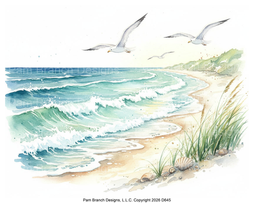 D645 — beach shoreline and seagulls, coastal craft supply