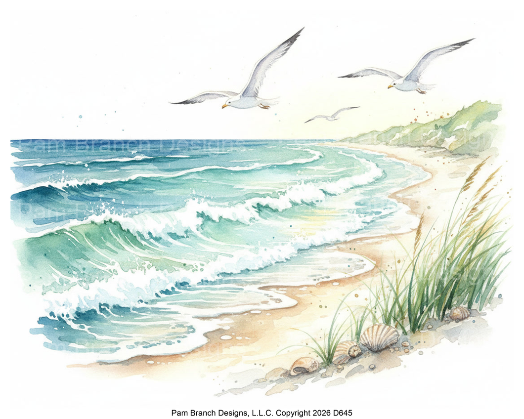 D645 — beach shoreline and seagulls, coastal craft supply
