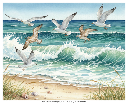 D648 — seagulls and crashing waves, coastal craft supply