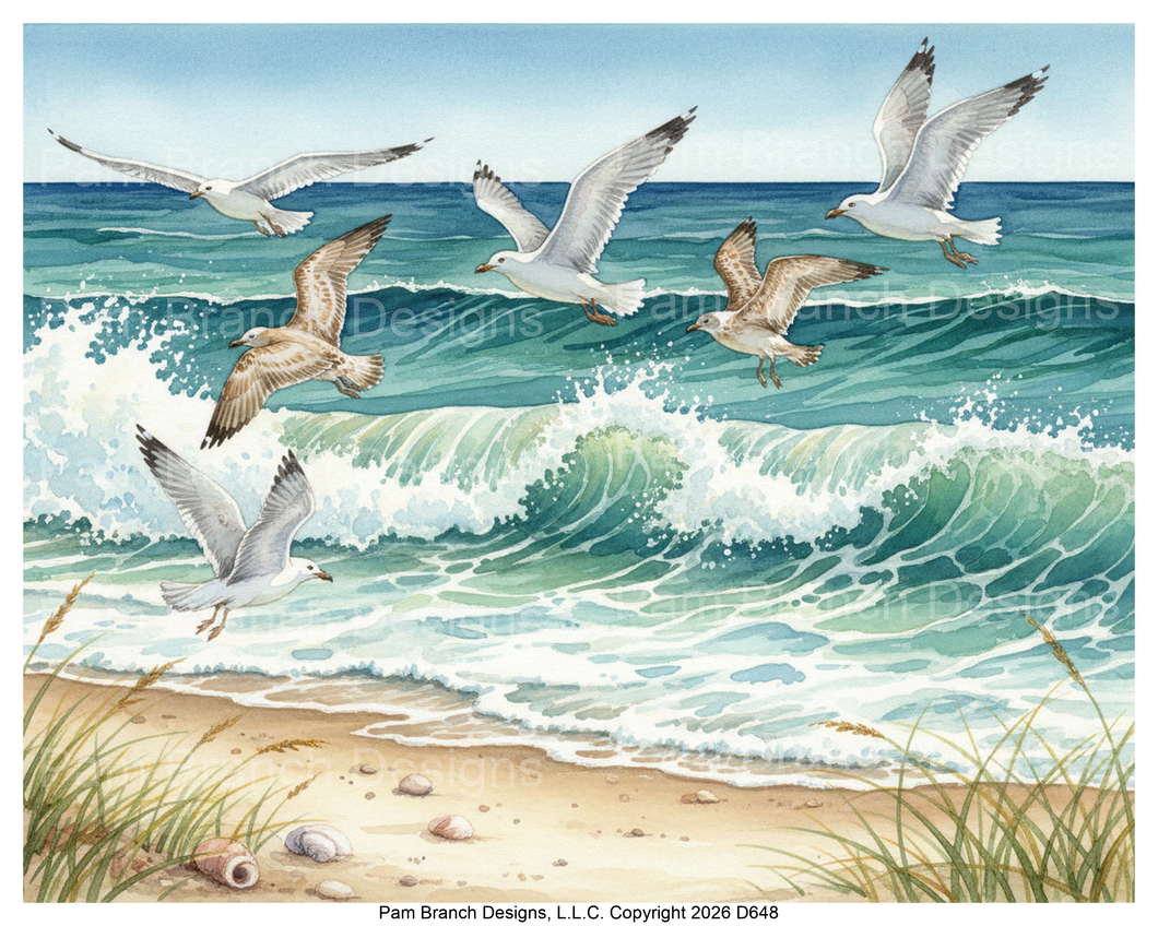 D648 — seagulls and crashing waves, coastal craft supply