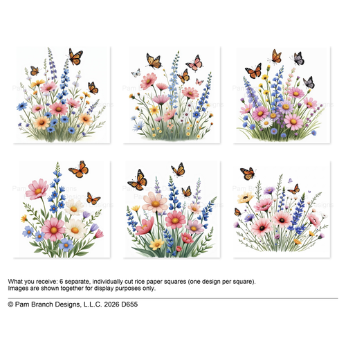 Butterfly Wildflower Rice Paper for Decoupage Bundle D655