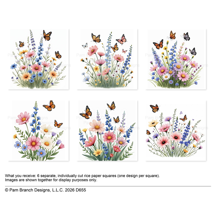 Butterfly Wildflower Rice Paper for Decoupage Bundle D655