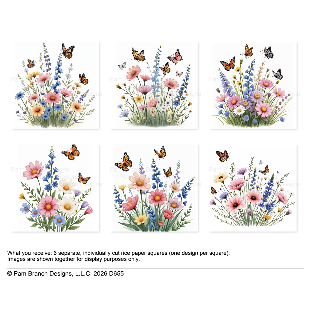 Butterfly Wildflower Rice Paper for Decoupage Bundle D655