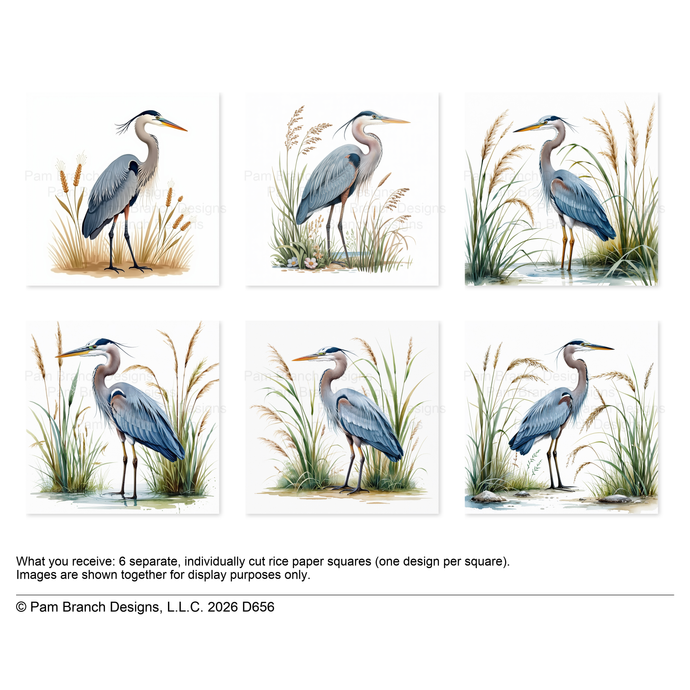 Great Blue Heron Rice Paper for Decoupage Bundle, Coastal Bird Craft Supply D656
