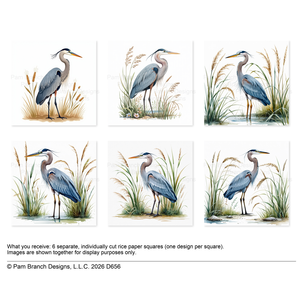 Great Blue Heron Rice Paper for Decoupage Bundle, Coastal Bird Craft Supply D656
