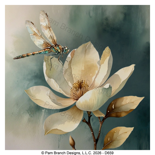 Magnolia and dragonfly rice paper for decoupage, scrapbooking, journaling D659