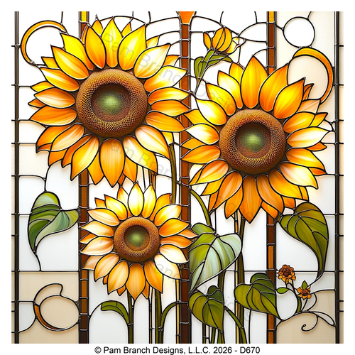 Stained glass sunflowers, fall rice paper for decoupage, scrapbooking and more D670