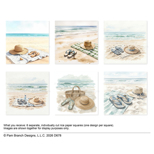 Relaxing Beach Day, decoupage rice paper bundle, 3 inch, D678