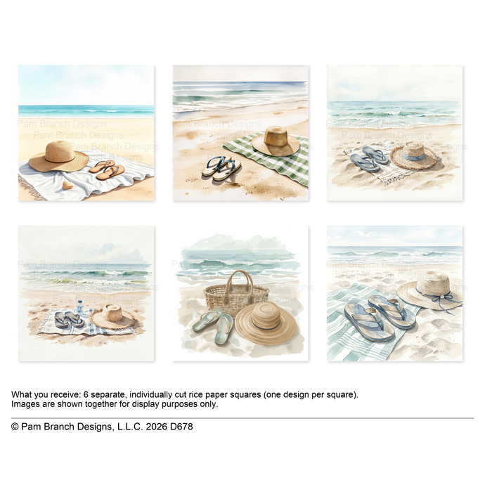 Relaxing Beach Day, decoupage rice paper bundle, 3 inch, D678