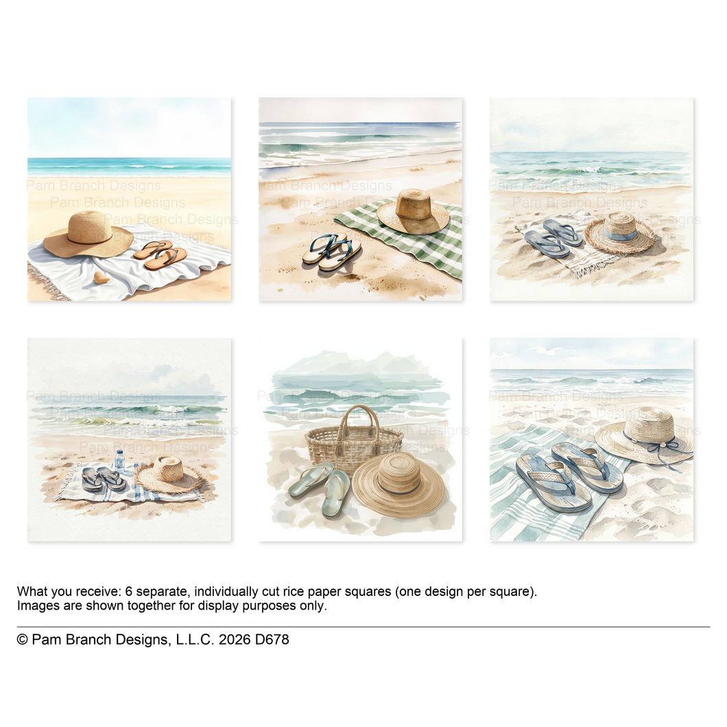 Relaxing Beach Day, decoupage rice paper bundle, 3 inch, D678