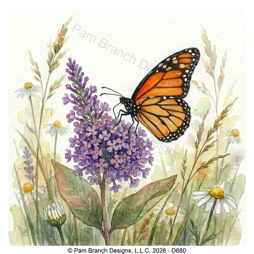 Monarch butterfly on purple butterfly bush, rice paper for decoupage, D680