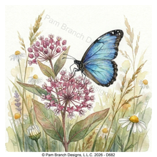 Blue butterfly on wildflowers, rice paper for decoupage, D682