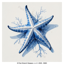 Blue and white starfish, rice paper for decoupage, beach craft supply D683