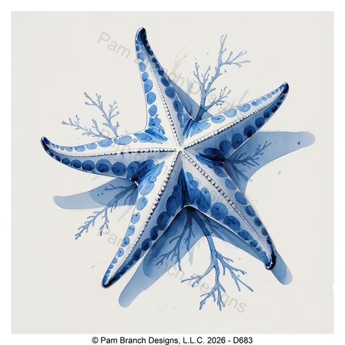 Blue and white starfish, rice paper for decoupage, beach craft supply D683