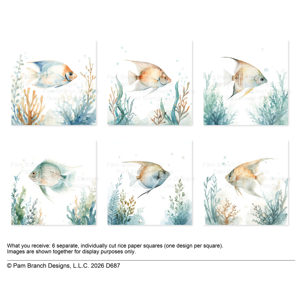 Tropical Fish Rice Paper for Decoupage Bundle – Ocean, Coastal Craft Supply - Approx. 3-Inch Images (D687)