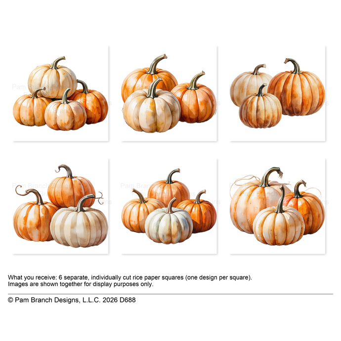 Pumpkin Rice Paper for Decoupage Bundle - Paper for Fall Projects – Approx. 3-Inch Images (D688)