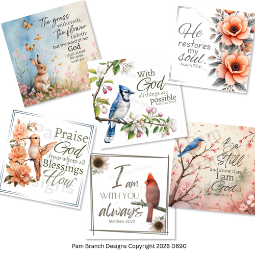 Peach and Blue Bible Verse Rice Paper for Decoupage, Christian Scripture Bundle, 12 Pack D690