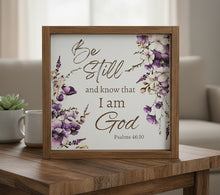 Rice Paper, “Be Still and know that I am God”, Purple Flowers, Decoupage Sheet, D86