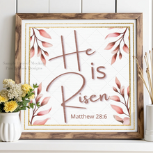 Rice Paper for Easter Decoupage - He is Risen with Pink Leaves - Bible Verse Rice Paper D88