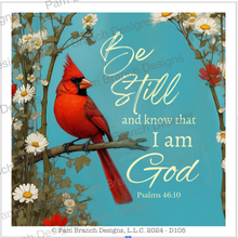 Decoupage Paper, Cardinal with Blue Sky, "Be Still and Know that I am God." Christian Craft Paper D105