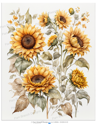 Decoupage Rice Paper with Fall Flowers, Sunflowers D107