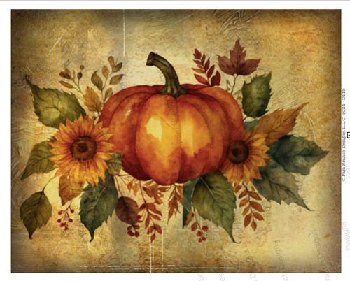 Rice paper with fall and autumn floral and pumkin