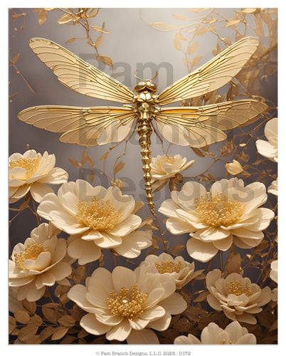 Golden DragonFly Rice Paper for Crafts and Decoupage, Pretty Insect Flower Paper for DIY Project D172