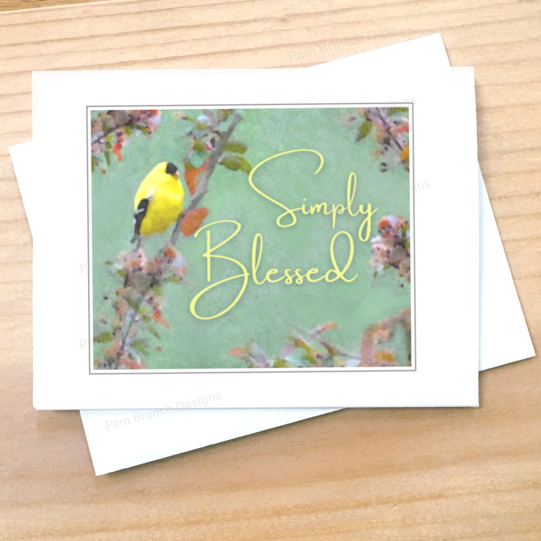 Goldfinch on a Flower Branch,  Greeting Card - 