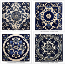 Four rice paper sheets in four different Greek-inspired styles. Distinct styles in dark blue and off-white. Great for coasters for home decor projects, for selling at craft fairs, etc.