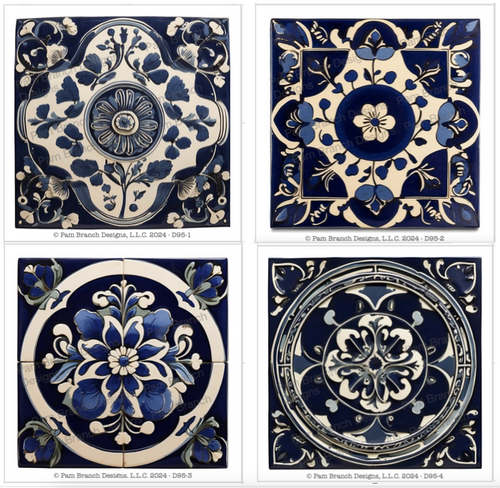 Four rice paper sheets in four different Greek-inspired styles. Distinct styles in dark blue and off-white. Great for coasters for home decor projects, for selling at craft fairs, etc.