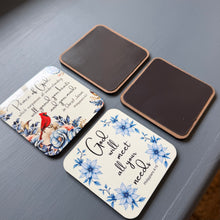 Christian Magnet Set with Bible Verse, Cardinal and Blue Floral, Inspirational Scripture Gift, 3x3 Set of 4 -M1